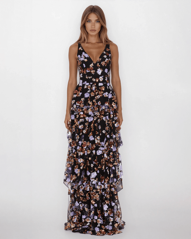 Dress The Population Lorain Sequin Tiered Ruffle Gown - Wind & Song