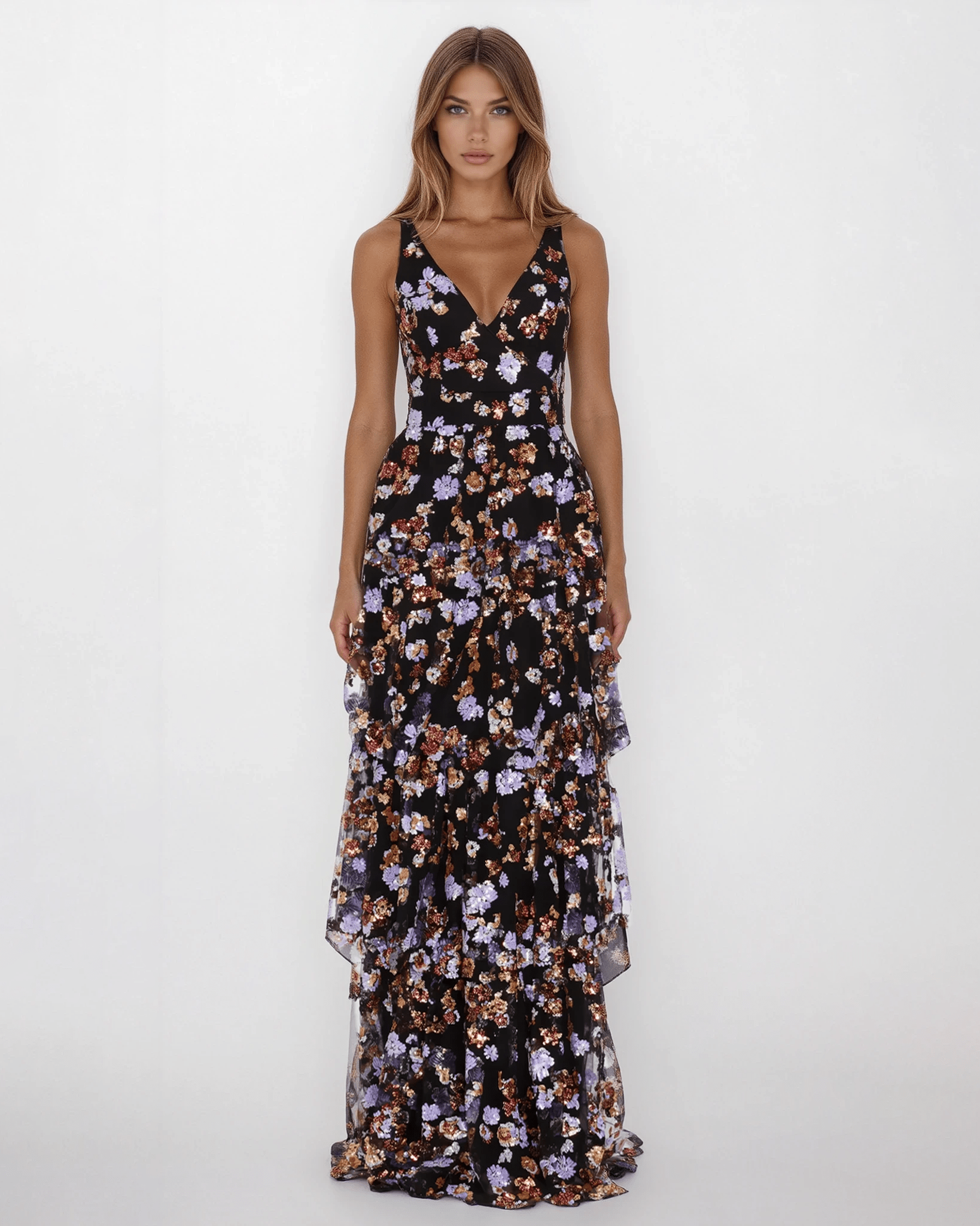 Dress The Population Lorain Sequin Tiered Ruffle Gown - Wind & Song