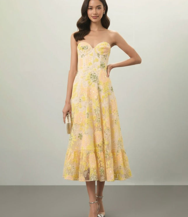 Dress The Population Yellow Floral Carina Dress - Wind & Song