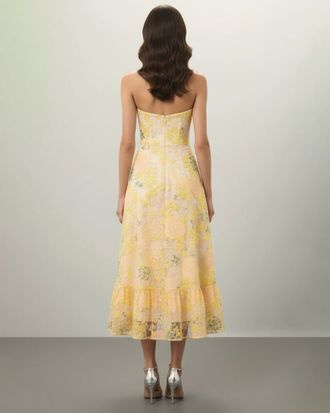 Dress The Population Yellow Floral Carina Dress - Wind & Song