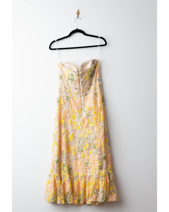 Dress The Population Yellow Floral Carina Dress - Size L - Wind & Song