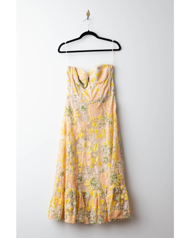 Dress The Population Yellow Floral Carina Dress - Size L - Wind & Song