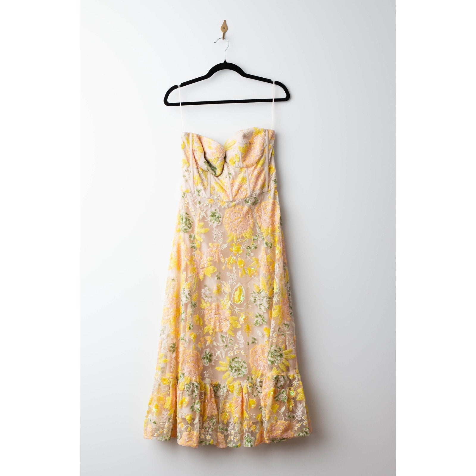 Dress The Population Yellow Floral Carina Dress - Size L - Wind & Song