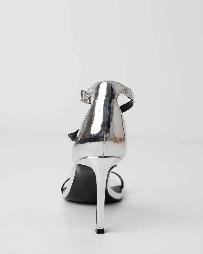 STEVE MADDEN Piked Ankle Strap Sandal In Silver Foil