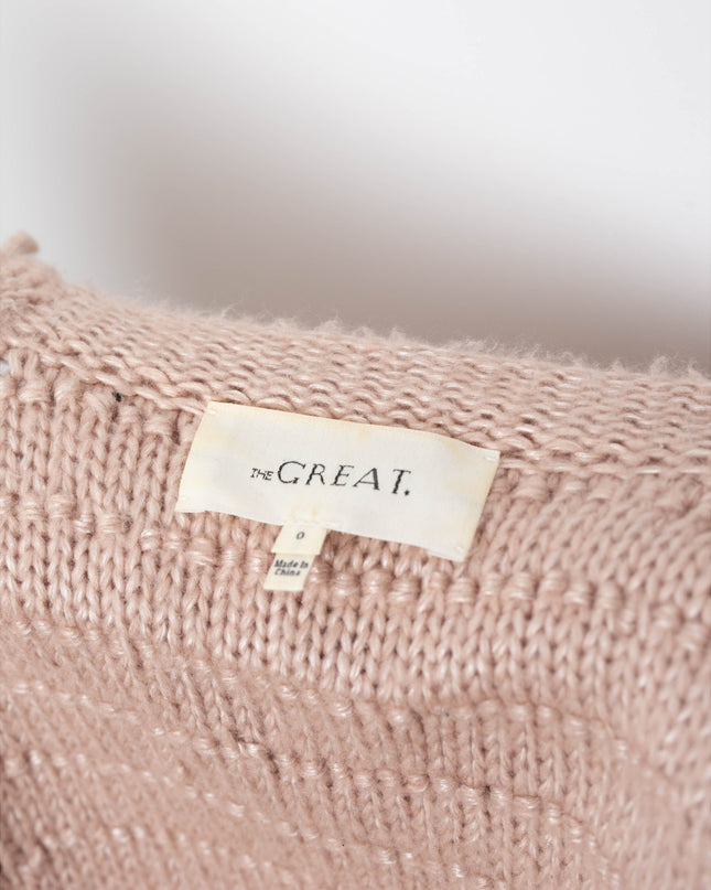 The Great. The Short Monster Loop Knit Cardigan Sweater Open Front TanAIAI