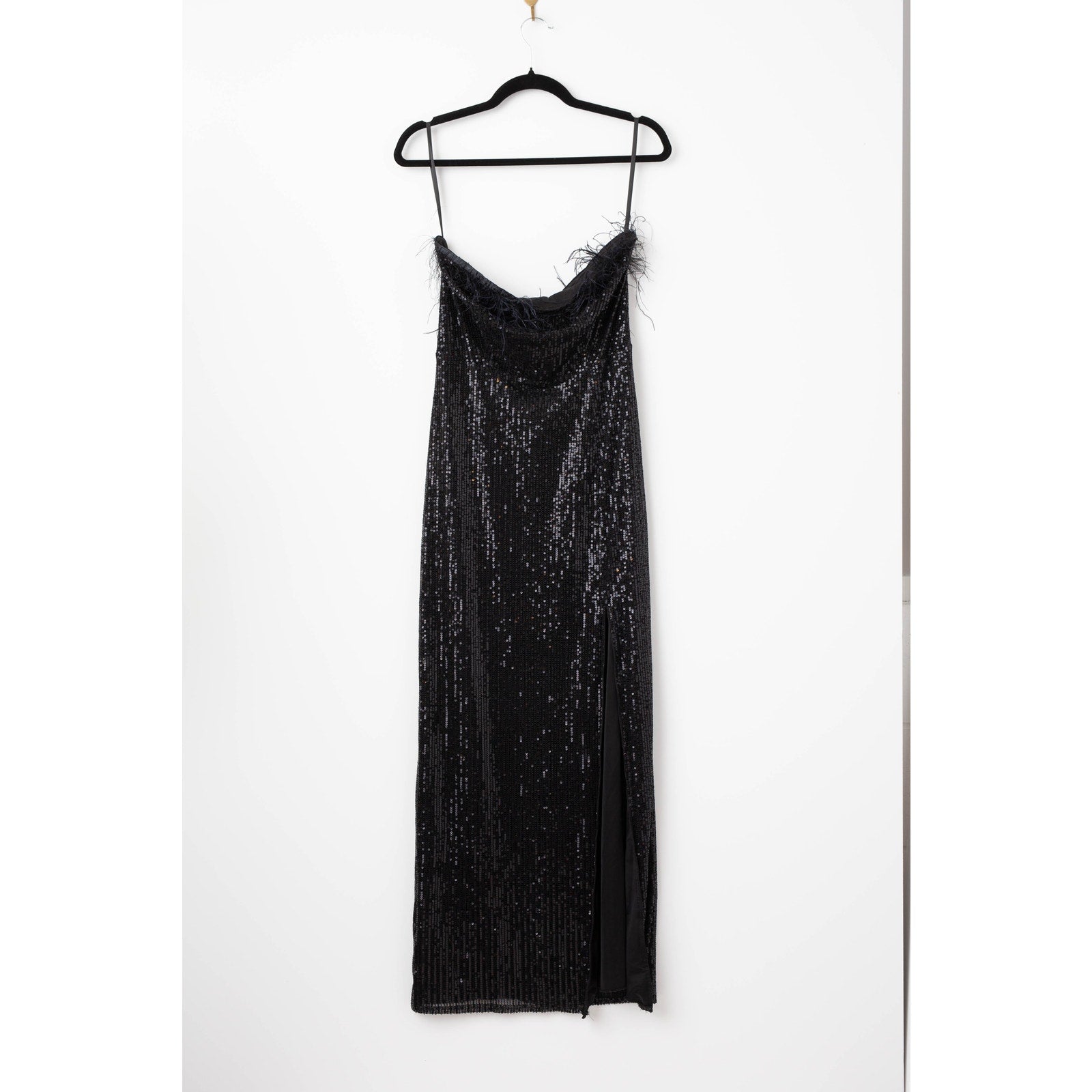 Elle Zeitoune Black Feathered Strapless Sequin Gown - Wind & Song