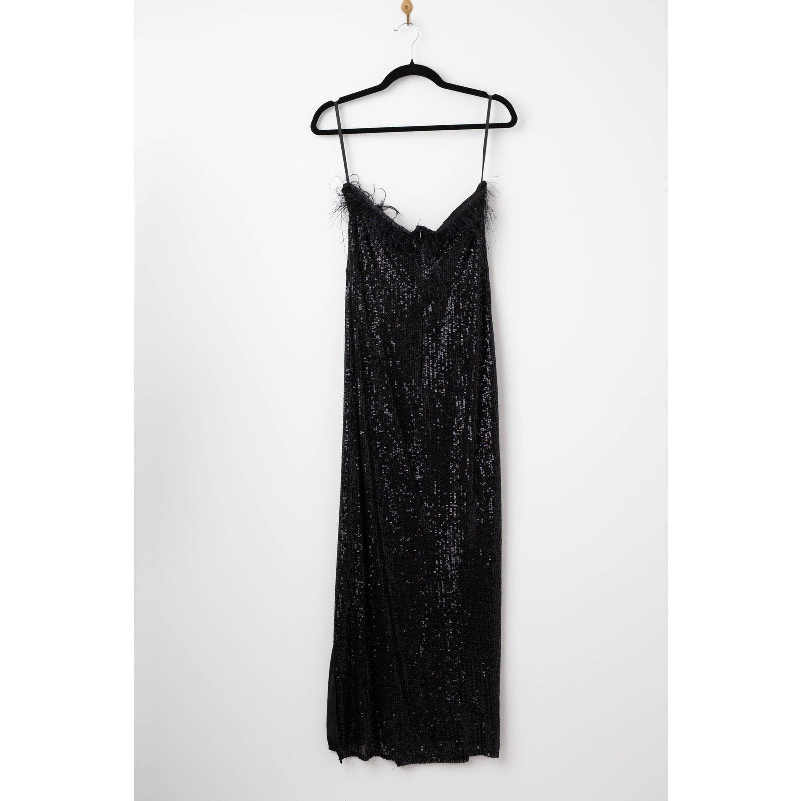 Elle Zeitoune Black Feathered Strapless Sequin Gown - Wind & Song
