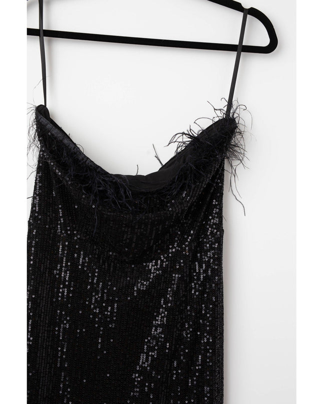 Elle Zeitoune Black Feathered Strapless Sequin Gown - Wind & Song