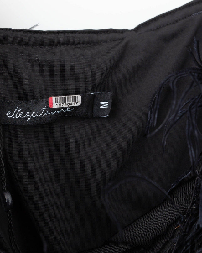Elle Zeitoune Black Feathered Strapless Sequin Gown - Wind & Song