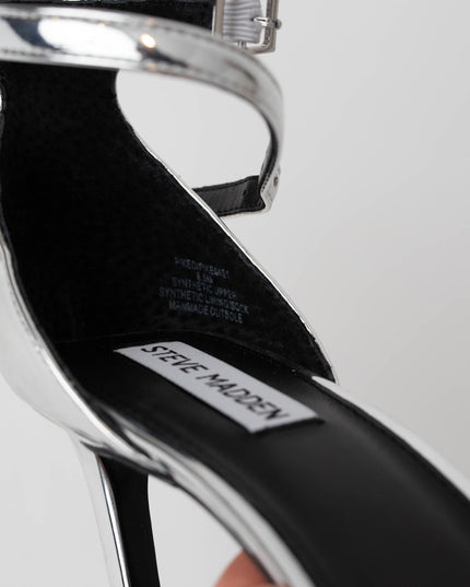 STEVE MADDEN Piked Ankle Strap Sandal In Silver Foil