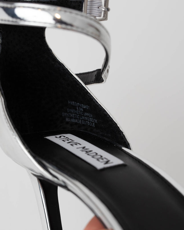 STEVE MADDEN Piked Ankle Strap Sandal In Silver Foil