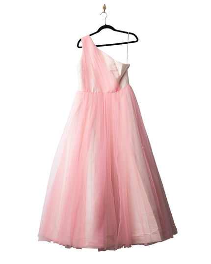 Badgley Mischka Pink One Shoulder Tulle Gown