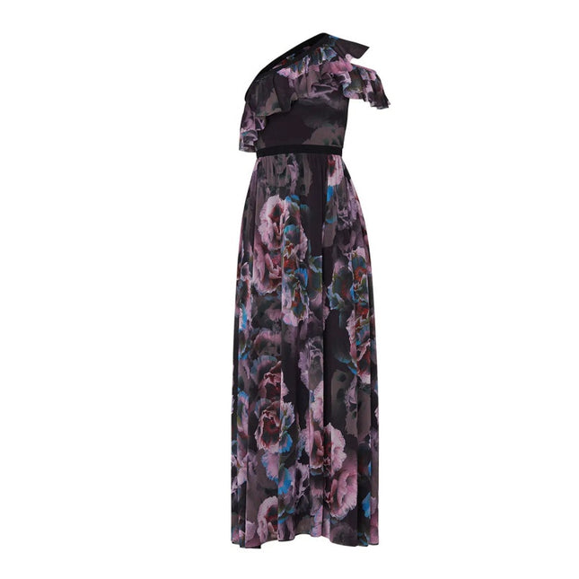 Fuzzi Tulle One Shoulder Purple Flora Gown