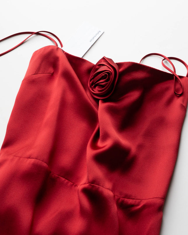 REFORMATION Red Frankie Rosette Sleeveless Silk Maxi Dress