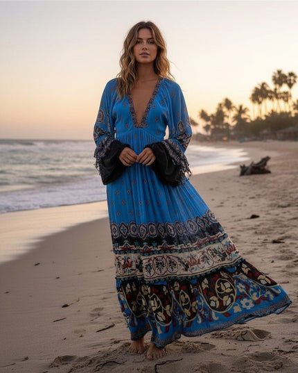 FARM Rio Anika Tiles Blue Maxi Dress - Wind & Song