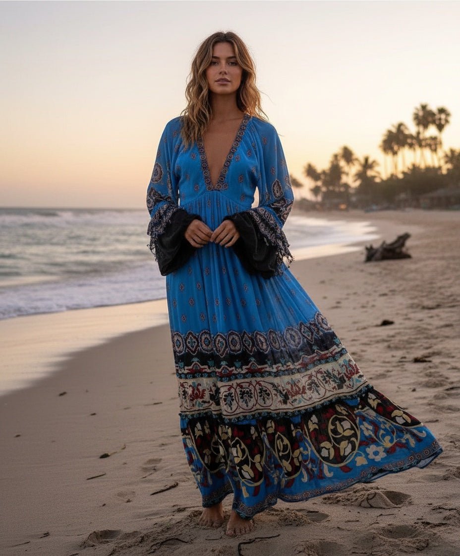 FARM Rio Anika Tiles Blue Maxi Dress - Wind & Song