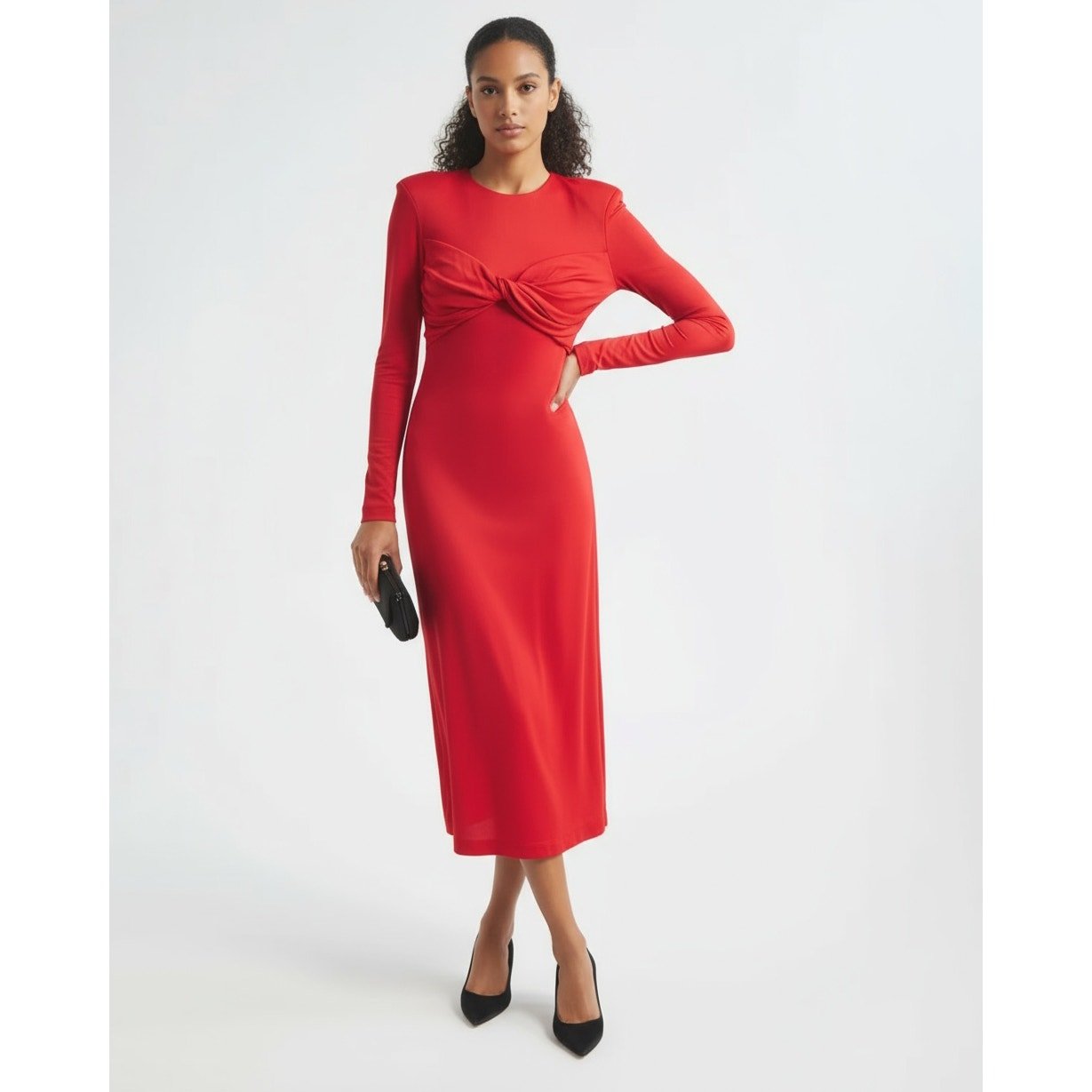 FARM Rio Long Sleeve Midi Dress in Red - Wind & Song