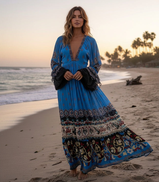 FARM Rio Anika Tiles Blue Maxi Dress