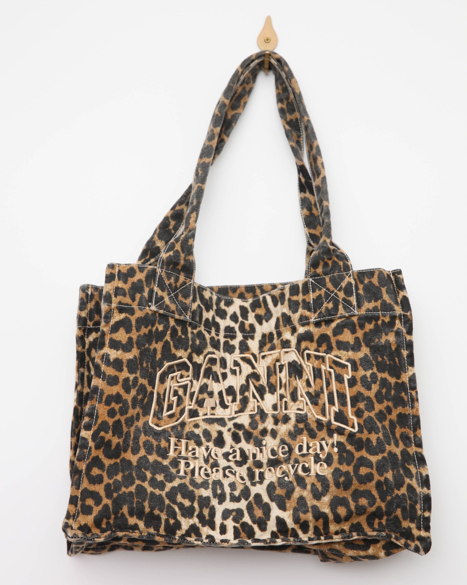 GANNI Large Leopard Print Recycled Cotton Shopper Tote - Pre - owned - Wind & Song