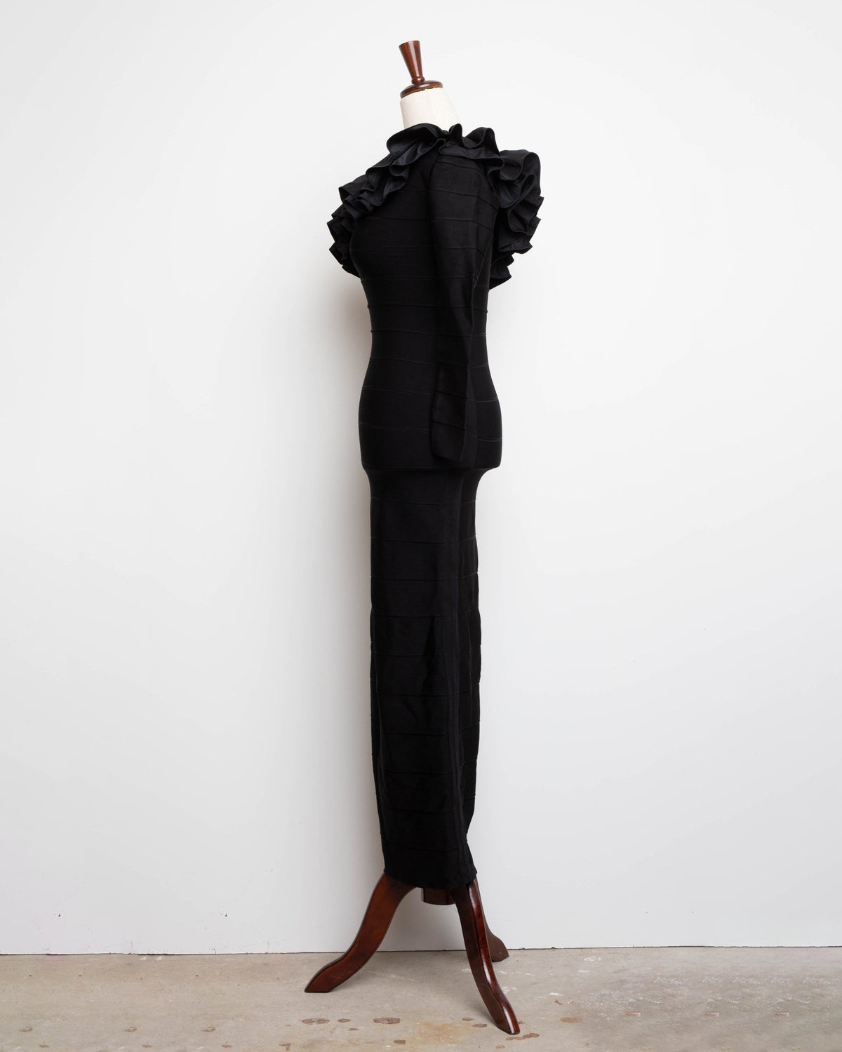 Hervé Léger Asymmetrical Ruffle Gown in Black - Pre-owned - Wind & Song