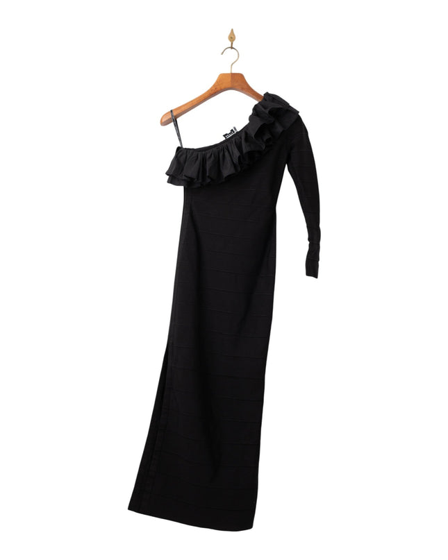 Hervé Léger Asymmetrical Ruffle Gown in Black Size S - Wind & Song