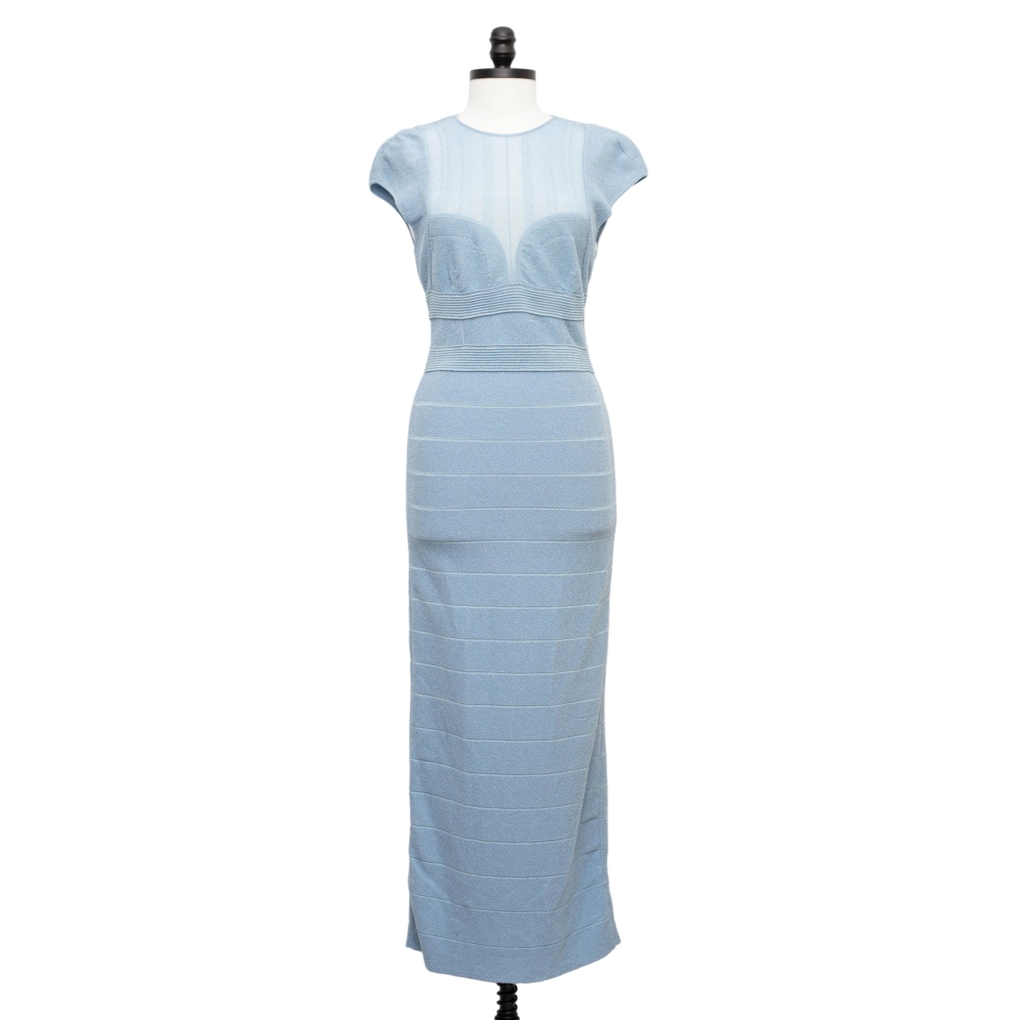 Hervé Léger Blue Bandage Sheer Bustier Gown Size M - Wind & Song