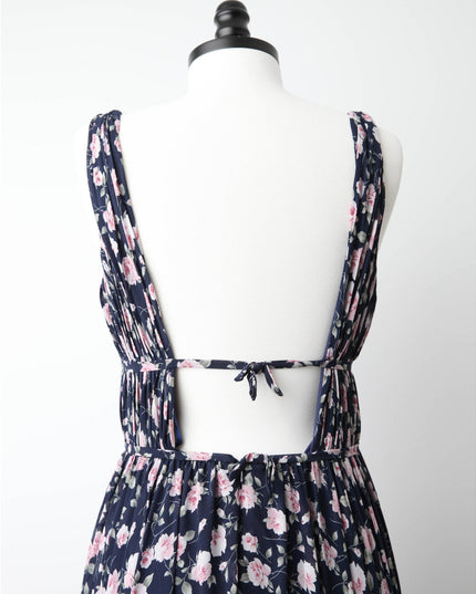 Ieena for Mac Duggal Floral Ruffled Gown in Navy - Wind & Song