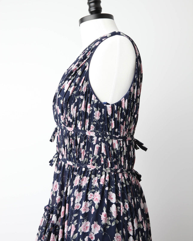 Ieena for Mac Duggal Floral Ruffled Gown in Navy - Wind & Song