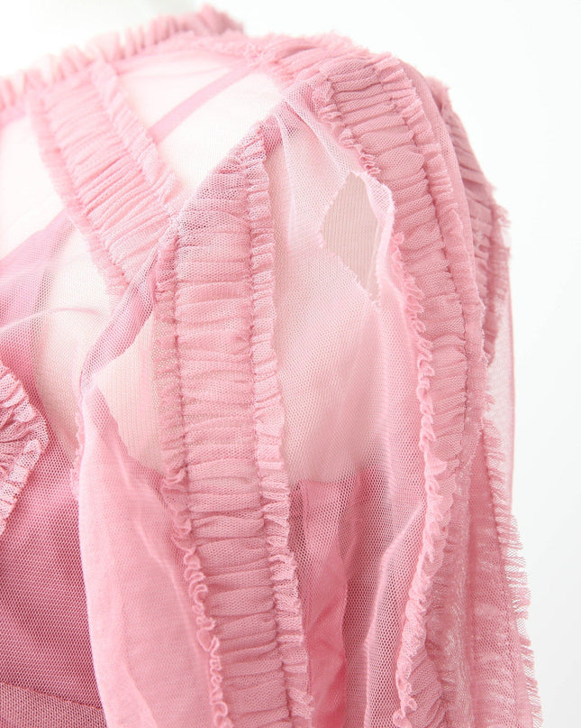 Ieena for Mac Duggal High Neck Puff Sleeve Ruffle Tiered Dress - Wind & Song