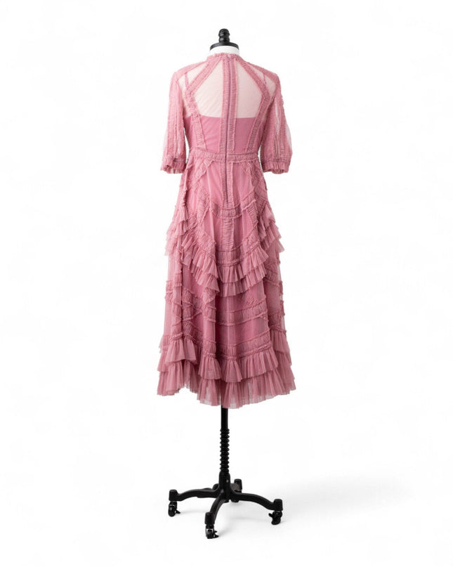 Ieena for Mac Duggal High Neck Puff Sleeve Ruffle Tiered Dress - Wind & Song