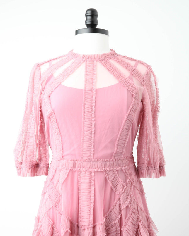 Ieena for Mac Duggal High Neck Puff Sleeve Ruffle Tiered Dress - Wind & Song