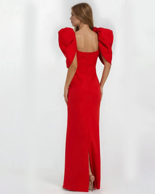 Ieena for Mac Duggal Red Crepe Puff - Sleeve Maxi Dress – Size 4 - Pre - owned - Wind & Song