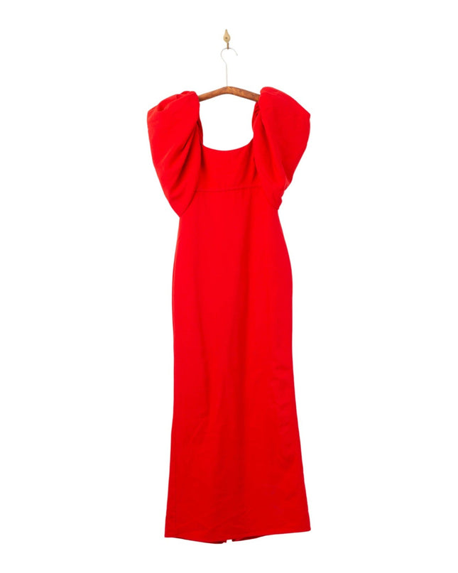 Ieena for Mac Duggal Red Crepe Puff - Sleeve Maxi Dress – Size 4 - Pre - owned - Wind & Song