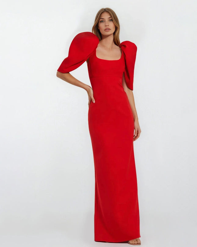 Ieena for Mac Duggal Red Crepe Puff - Sleeve Maxi Dress – Size 4 - Pre - owned - Wind & Song