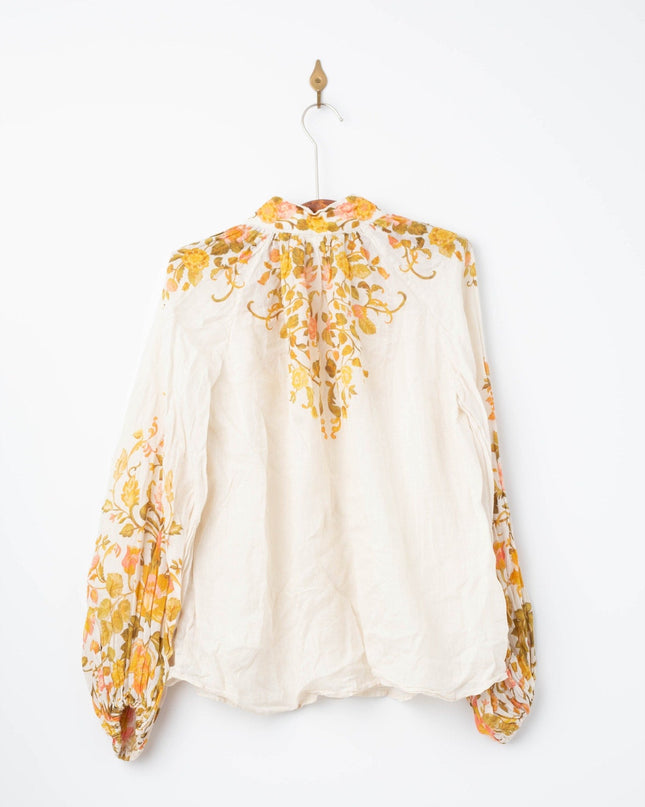 Kate Ford Noaea Floral Ramie Blouse – Multicolored Long Sleeve Button - Down Top - Wind & Song