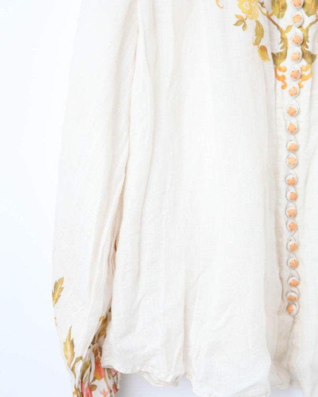 Kate Ford Noaea Floral Ramie Blouse – Multicolored Long Sleeve Button - Down Top - Wind & Song