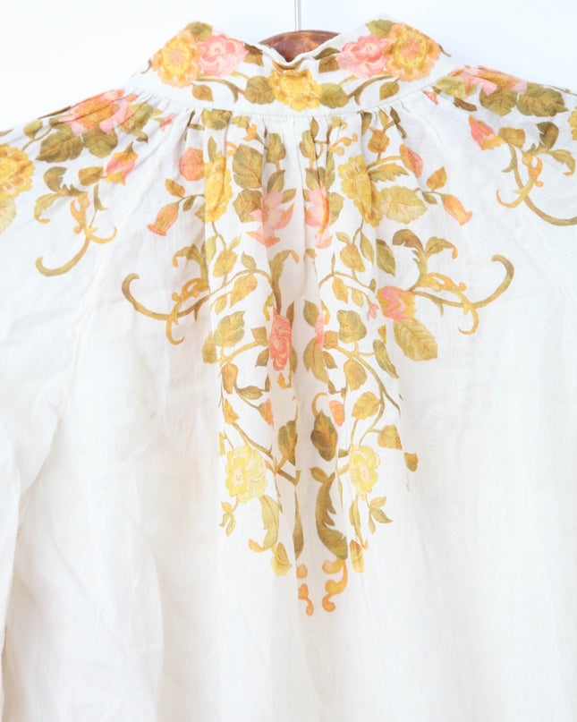 Kate Ford Noaea Floral Ramie Blouse – Multicolored Long Sleeve Button - Down Top - Wind & Song