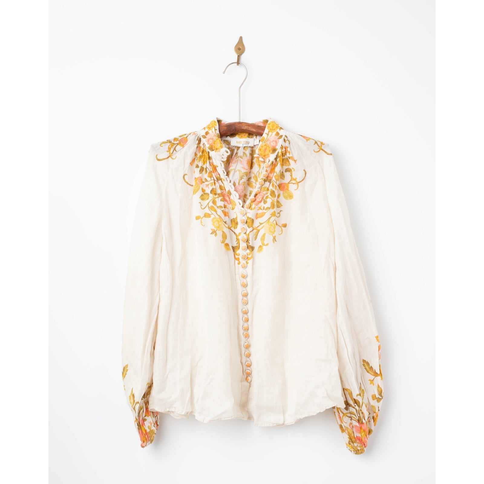 Kate Ford Noaea Floral Ramie Blouse – Multicolored Long Sleeve Button - Down Top - Wind & Song