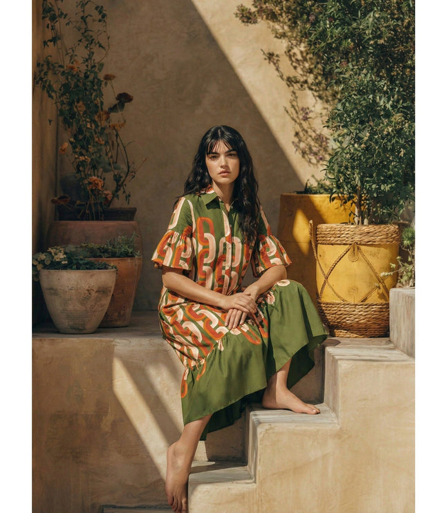 La DoubleJ Choux Chain - Link Print Midi Dress XS – Made in Italy - Wind & Song