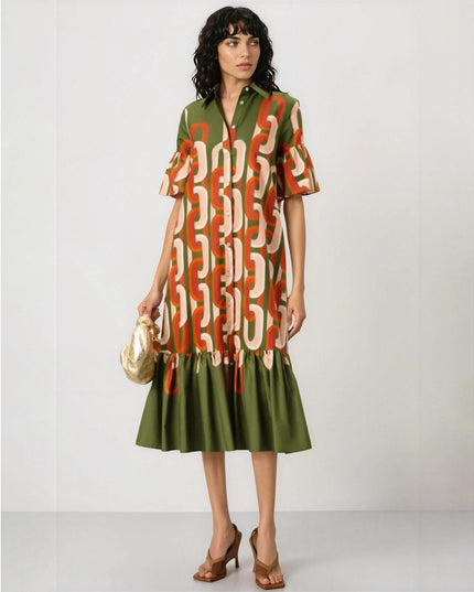 La DoubleJ Choux Chain - Link Print Midi Dress XS – Made in Italy - Wind & Song