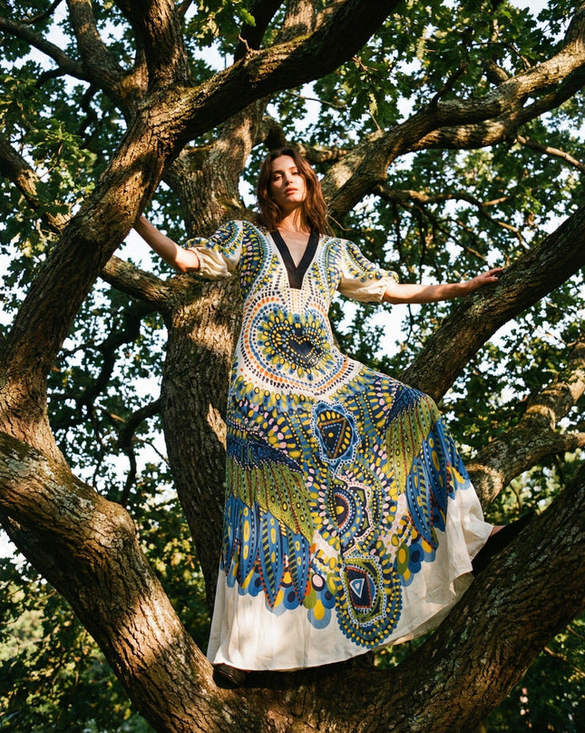 La DoubleJ Marlene Silk Dress – Multicolor Graphic Print - Wind & Song