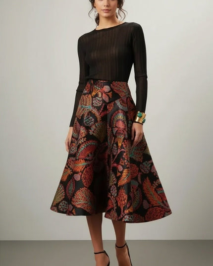 La DoubleJ Milano Black Floral Jersey Skirt - Wind & Song