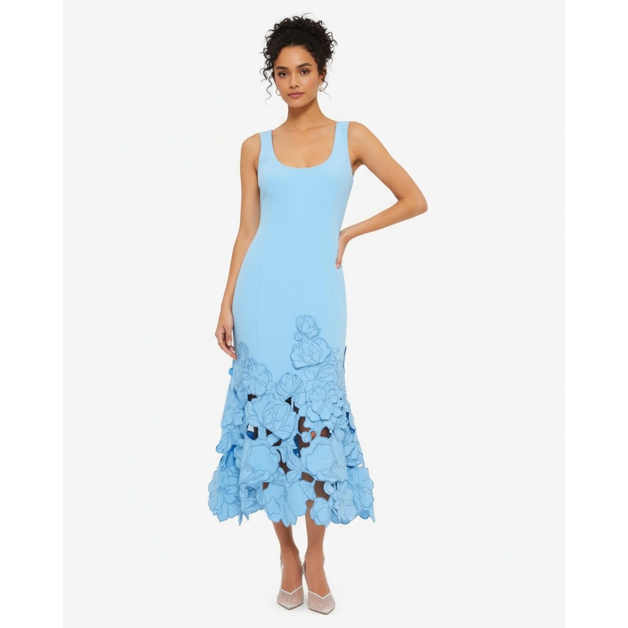 Leo Lin Emily Appliqué Midi Dress in Cornflower Blue - Wind & Song