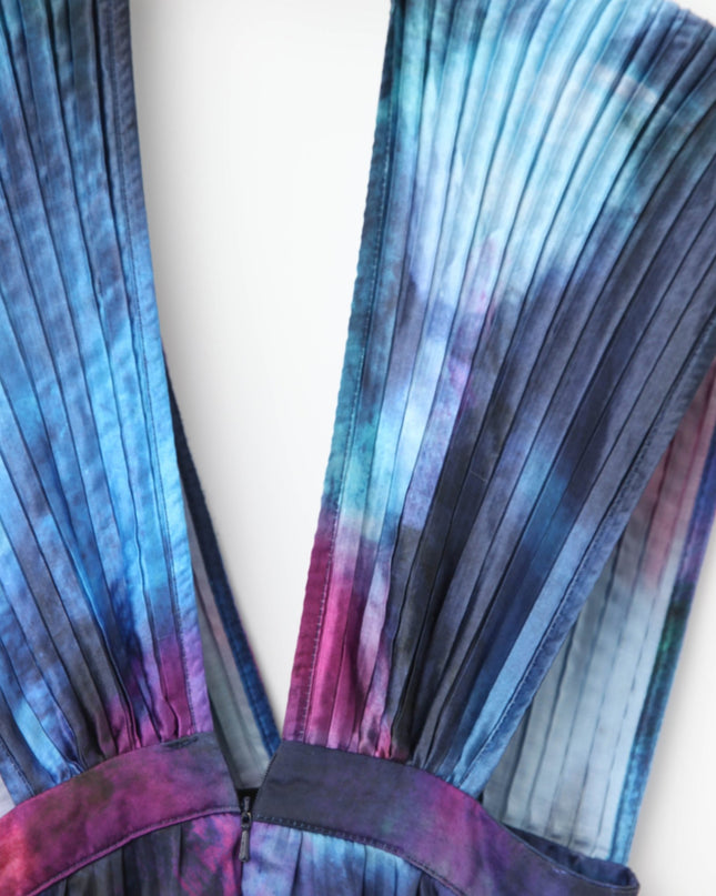 L'IDÉE Printed Gala Blue tie - dye satin Gown - Wind & Song