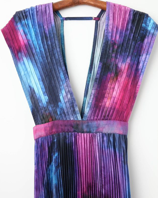 L'IDÉE Printed Gala Blue tie - dye satin Gown Size 6 - Wind & Song