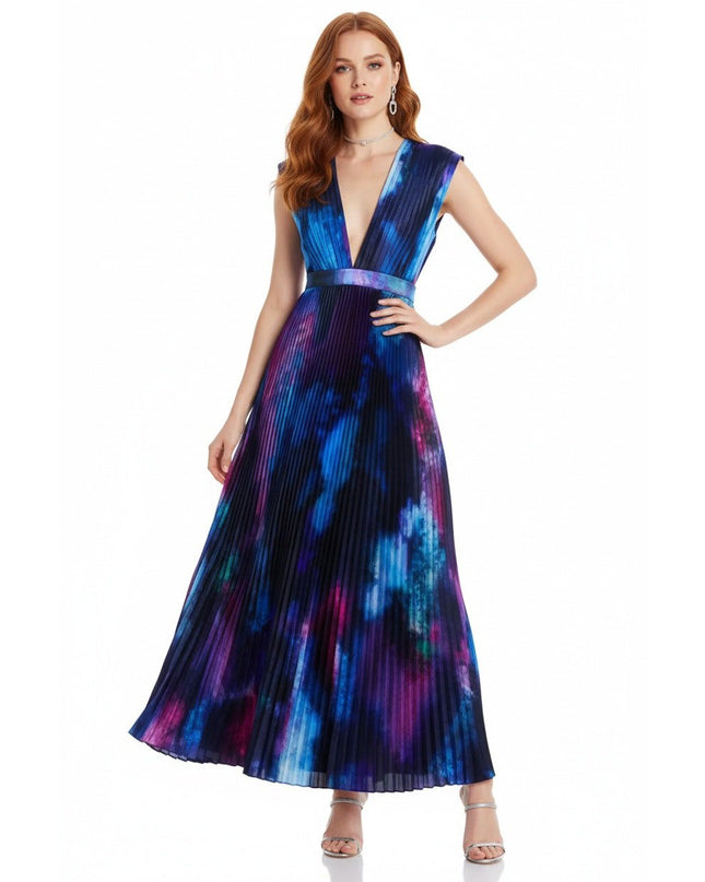 L'IDÉE Printed Gala Blue tie - dye satin Gown Size 6 - Wind & Song