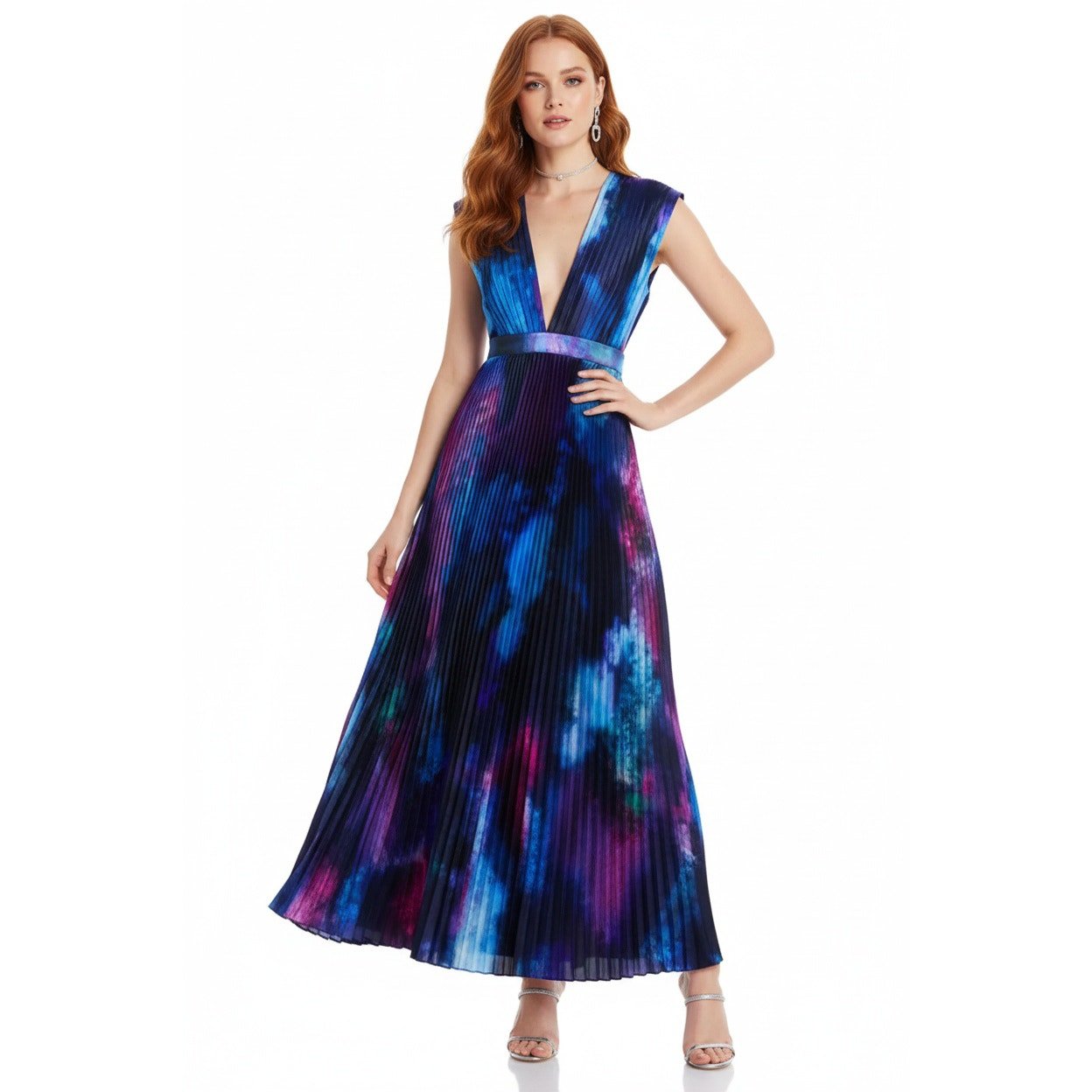 L'IDÉE Printed Gala Blue tie - dye satin Gown Size 6 - Wind & Song