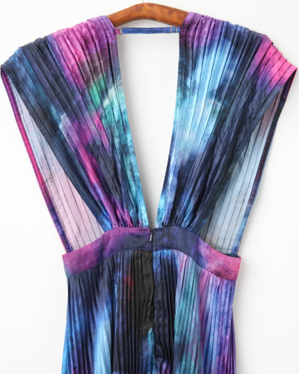 L'IDÉE Printed Gala Blue tie - dye satin Gown Size 6 - Wind & Song