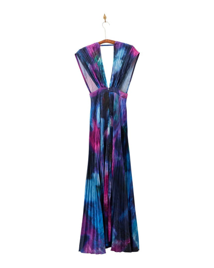 L'IDÉE Printed Gala Blue tie - dye satin Gown Size 6 - Wind & Song