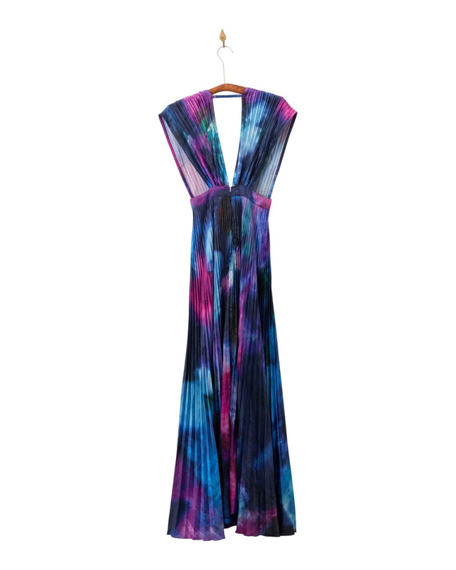 L'IDÉE Printed Gala Blue tie - dye satin Gown Size 6 - Wind & Song